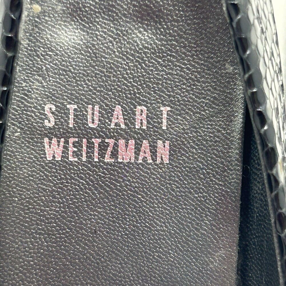 Stuart Weitzman Pumps 7 Peep Toe Black Snake Embossed Patent Leather 3" Heels - Picture 13 of 15